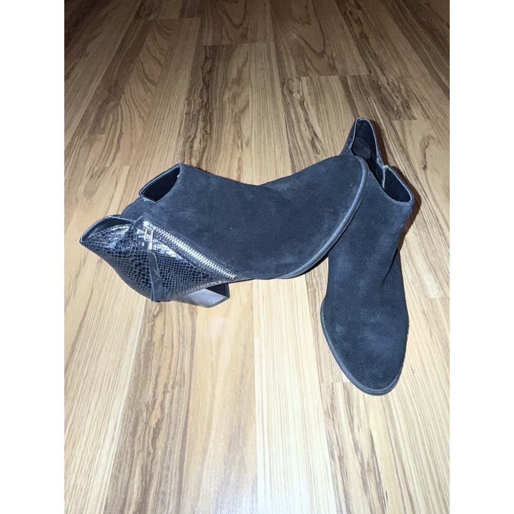 VIONIC 8 Bromley Black suede Zip Up Orthaheel Snakeskin Back Orthotic Bootie